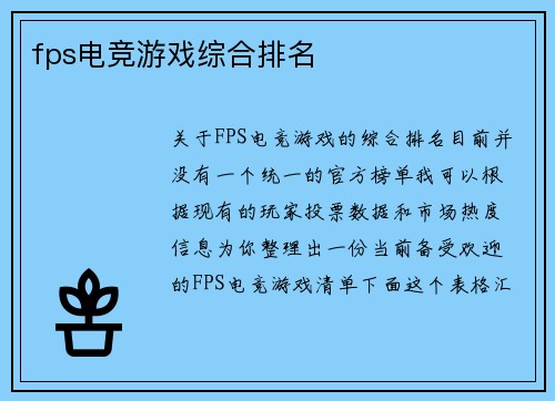 fps电竞游戏综合排名