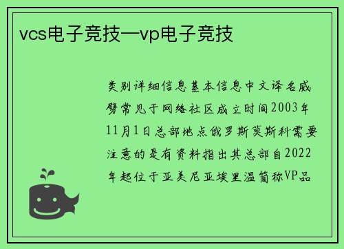 vcs电子竞技—vp电子竞技