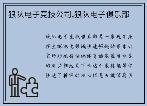 狼队电子竞技公司,狼队电子俱乐部